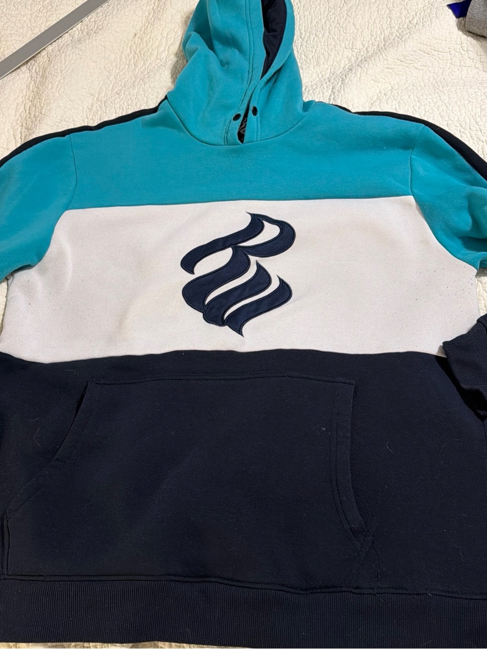 Rocawear Teal, White & Navy Colorblock Hoodie Y2K hiphop 3xl oversized